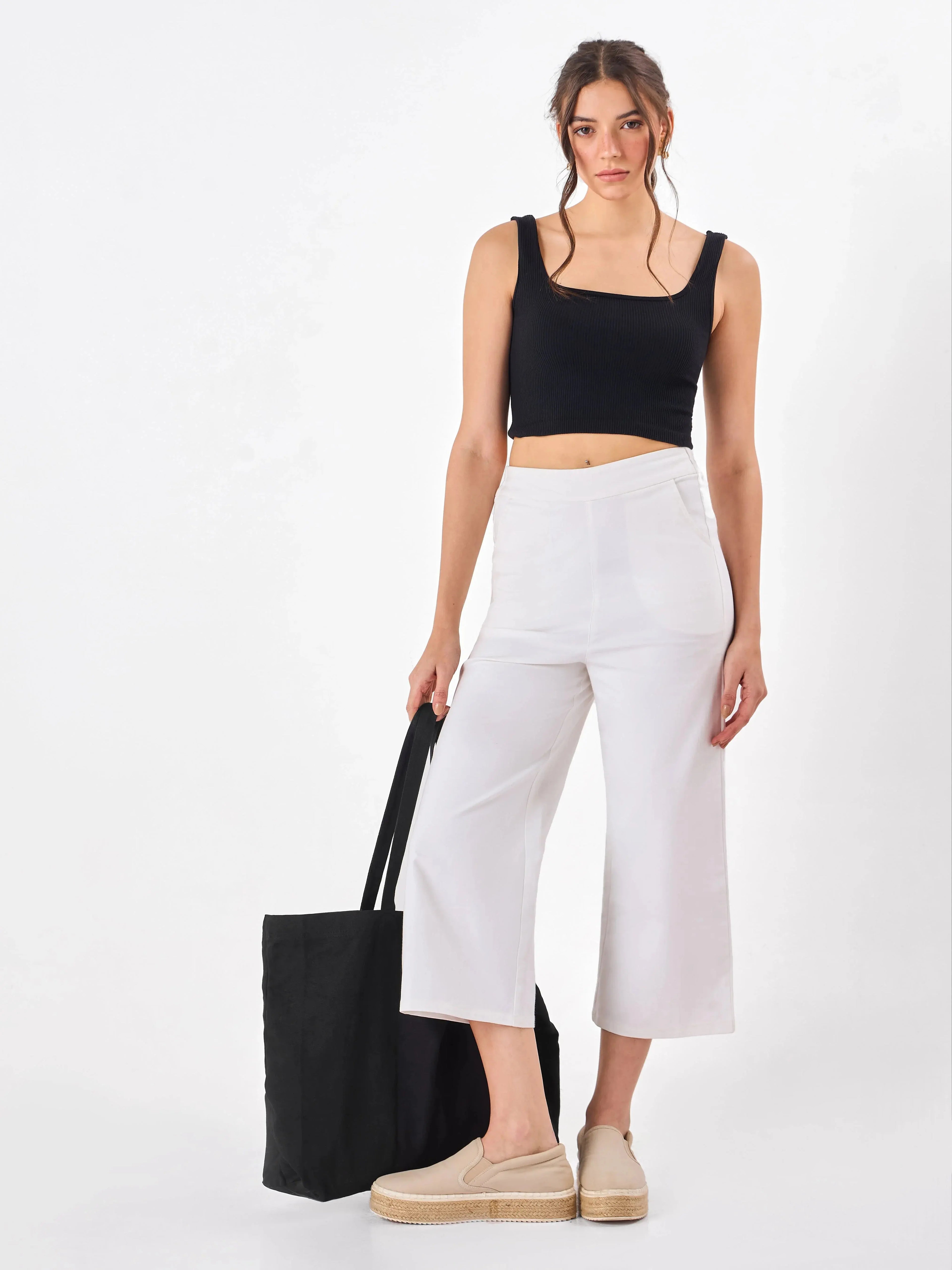 Women's Chill Mode Baggy Cotton White Trousers Zumee