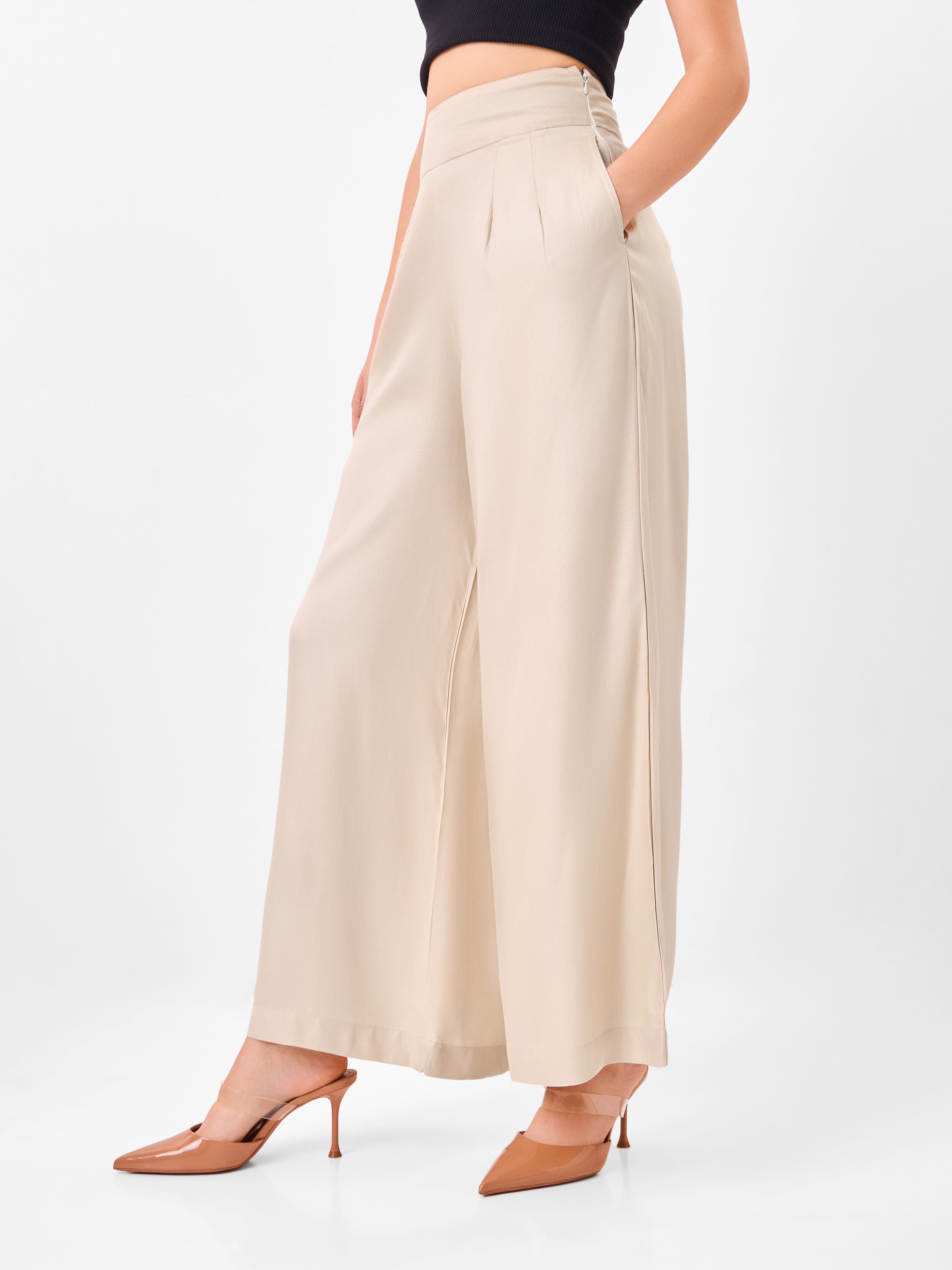 Latte Flow High Waist Wide Leg Beige Pants