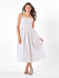 Dewdrop Smock Casual White Midi Dress Zumee