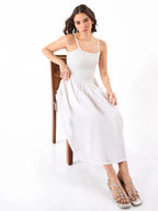 Dewdrop Smock Casual White Midi Dress Zumee