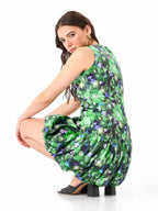 Bloom Bubble Floral Printed Green Mini Dress Zumee