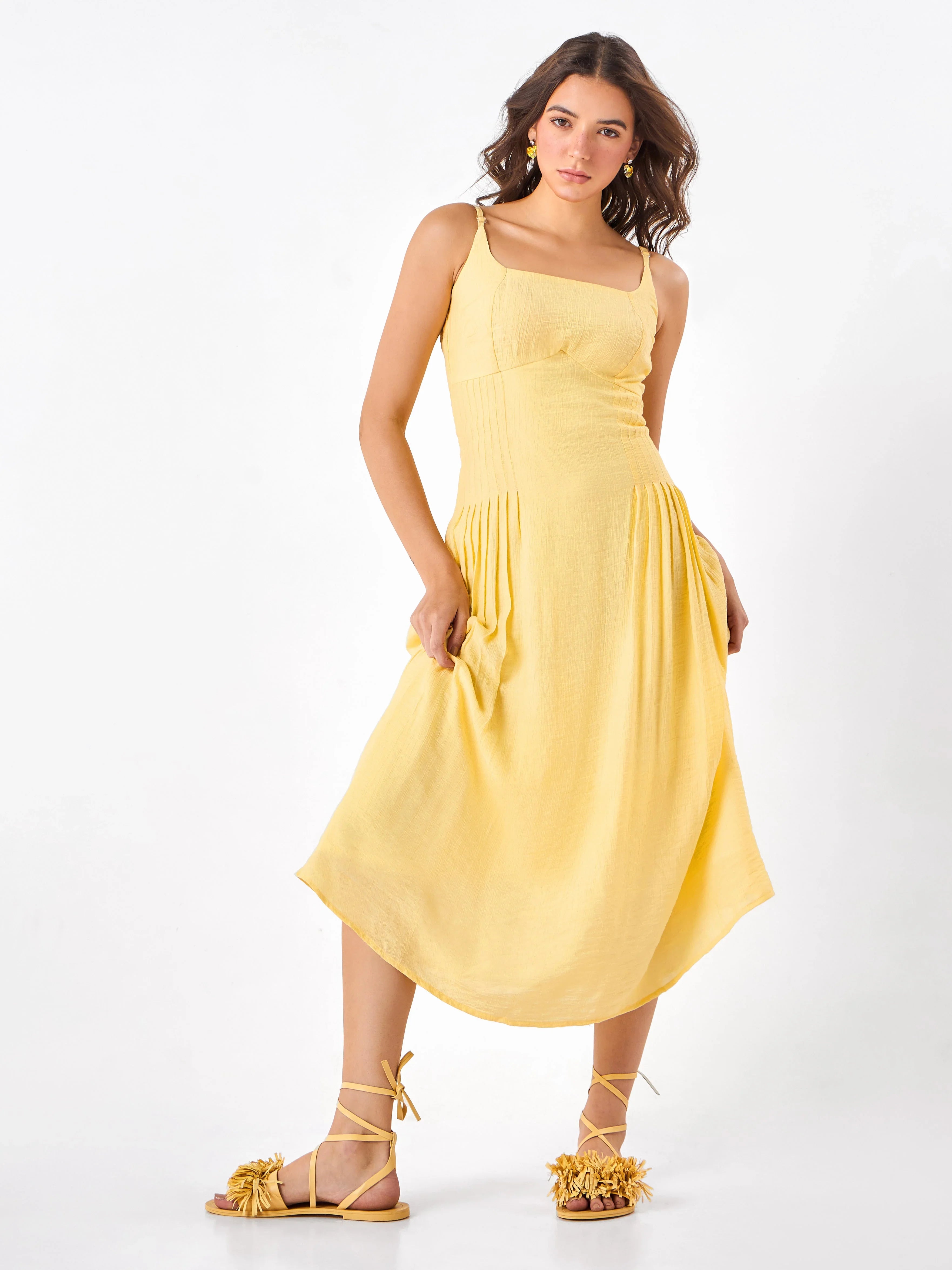 Golden Hour Casual Yellow Midi Dress