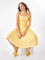 Golden Hour Casual Yellow Midi Dress Zumee