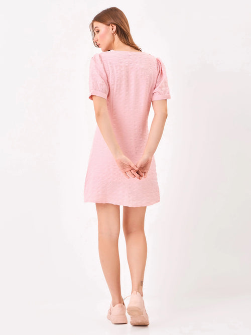 Cherry Blossom Square Neck Pink Shirt Dress Zumee