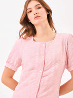 Cherry Blossom Square Neck Pink Shirt Dress Zumee
