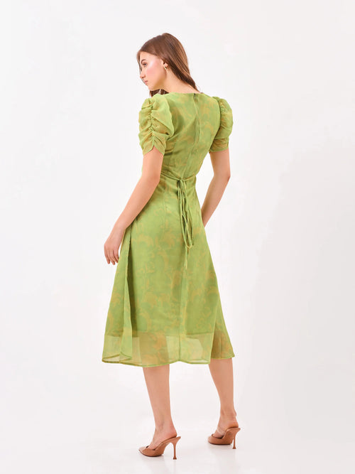 Avocado Aura V-Neck Green Midi Dress Zumee