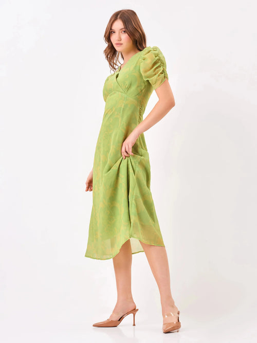 Avocado Aura V-Neck Green Midi Dress Zumee