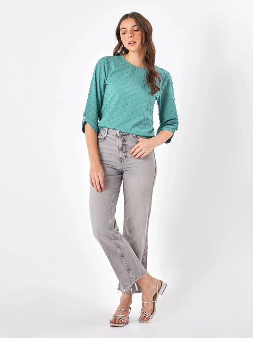 Casual Round Neck Grey Haze Top Zumee