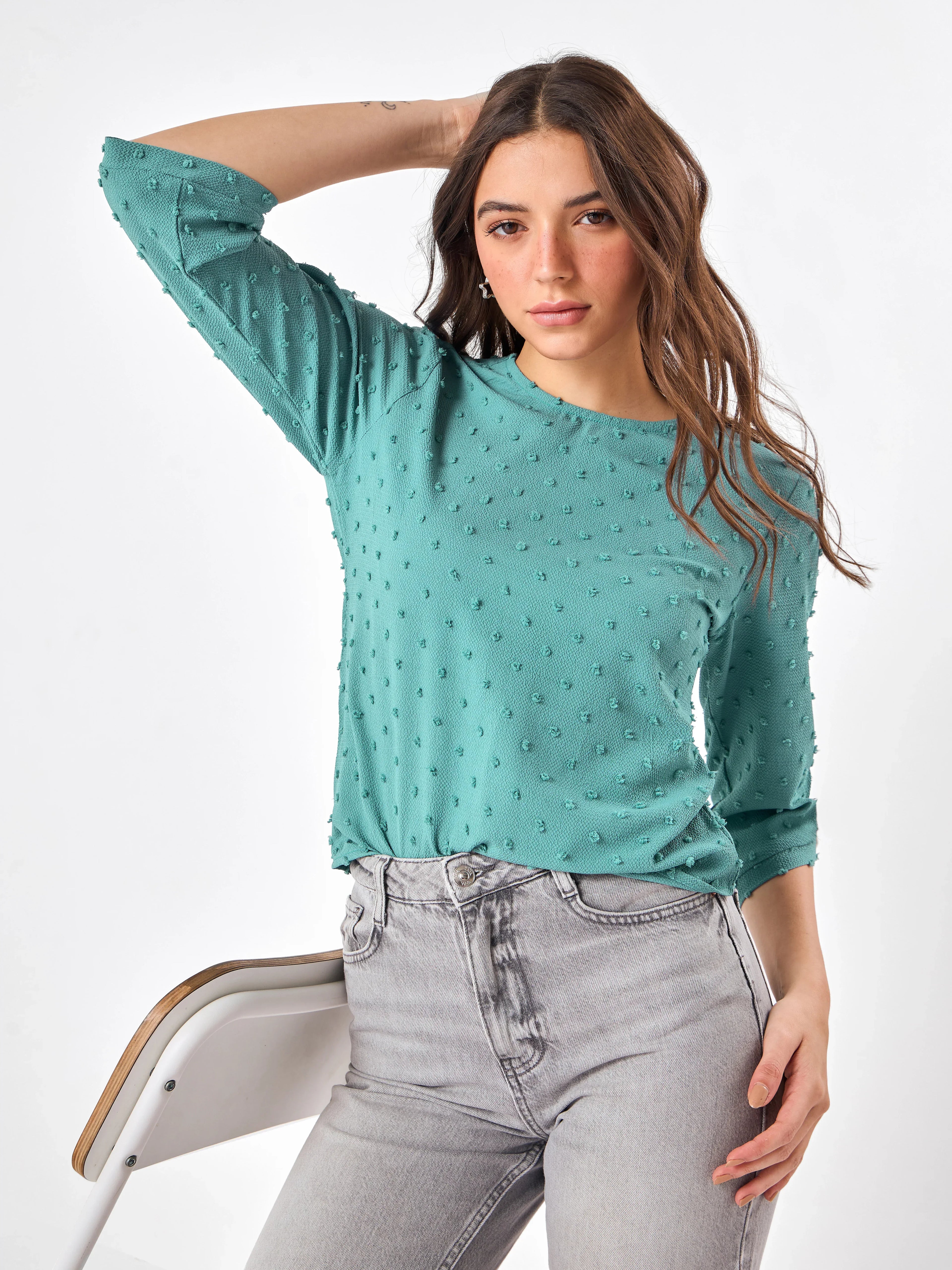 Casual Round Neck Grey Haze Top