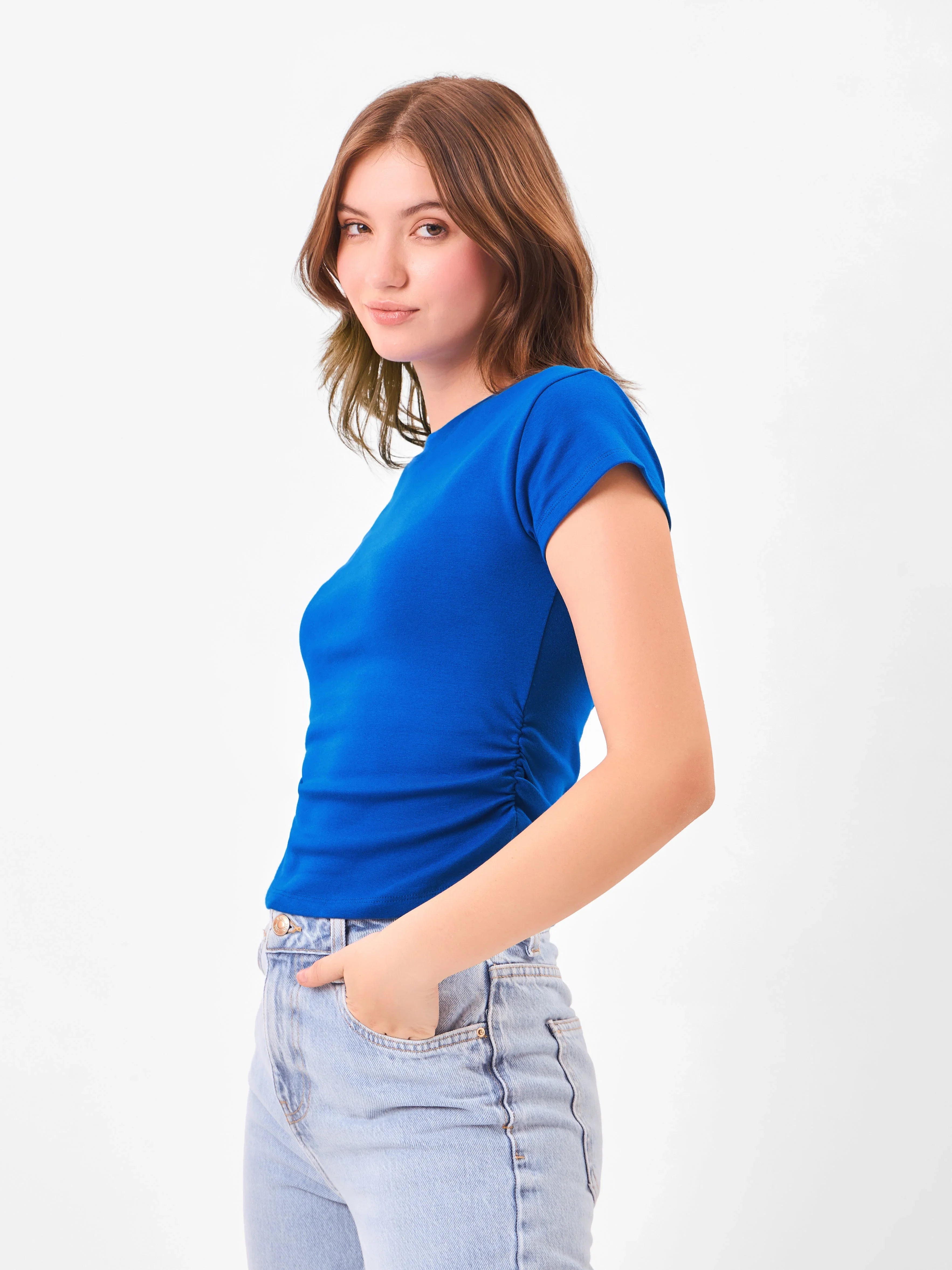 Crew Neck Casual Core Blue Top