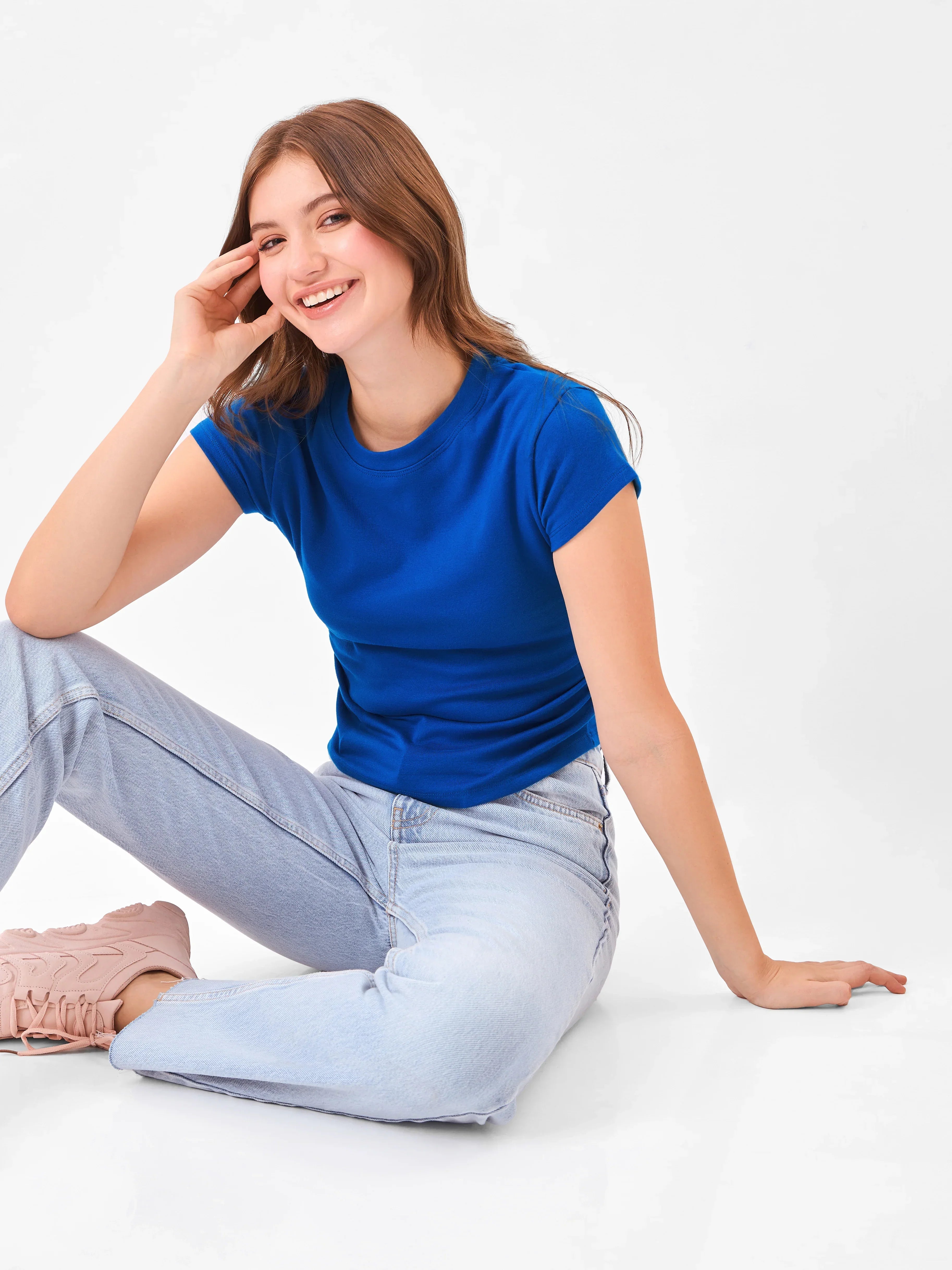 Crew Neck Casual Core Blue Top