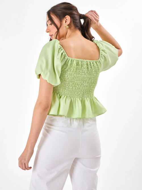 Casual Satin Green Glimmer Top Zumee