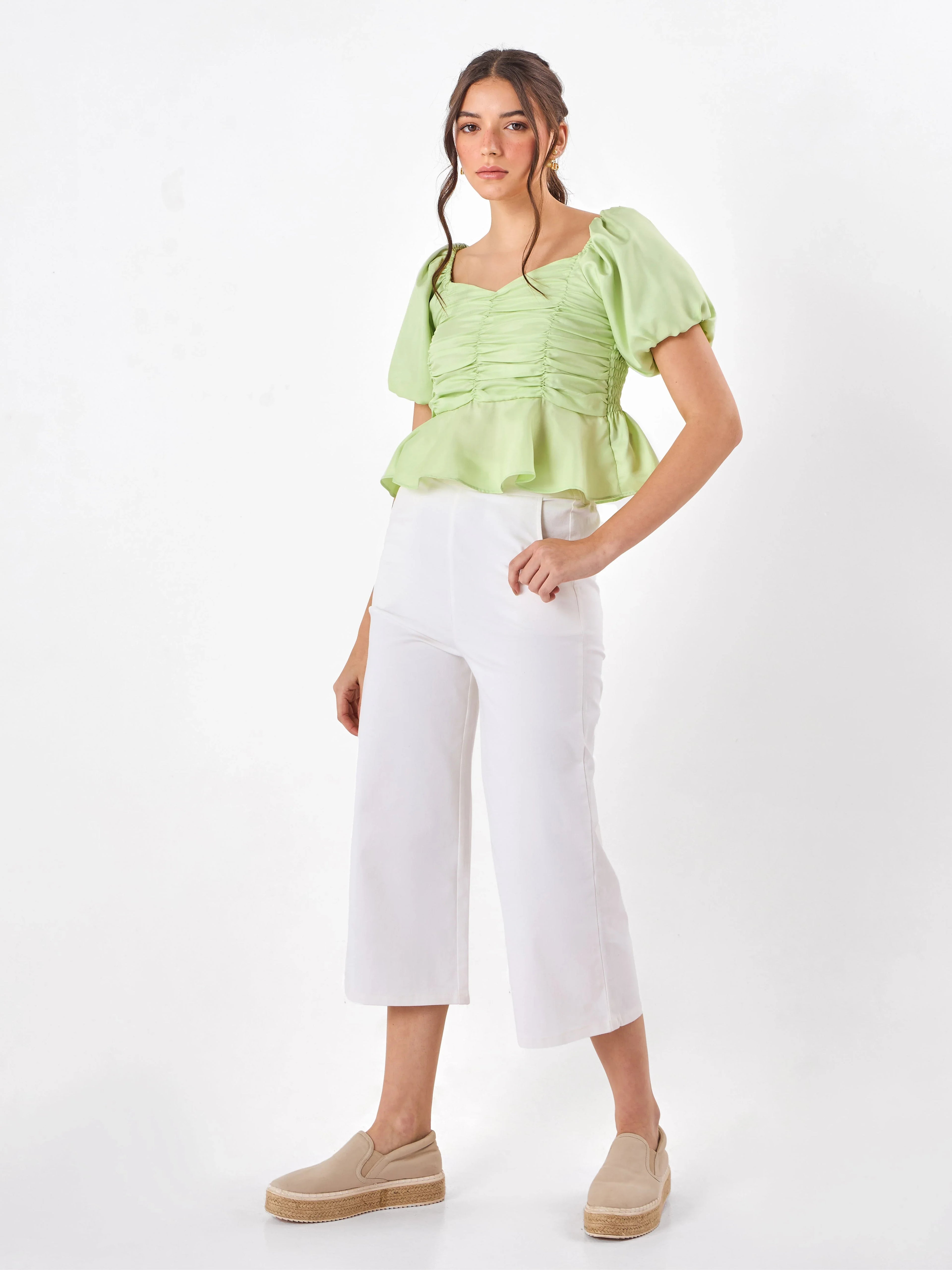 Casual Satin Green Glimmer Top