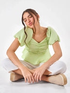 Casual Satin Green Glimmer Top Zumee