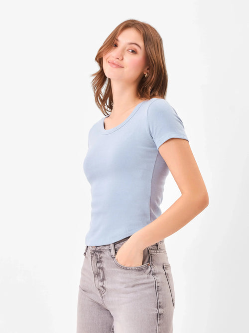 Casual Slay Round Neck Light Blue Top Zumee