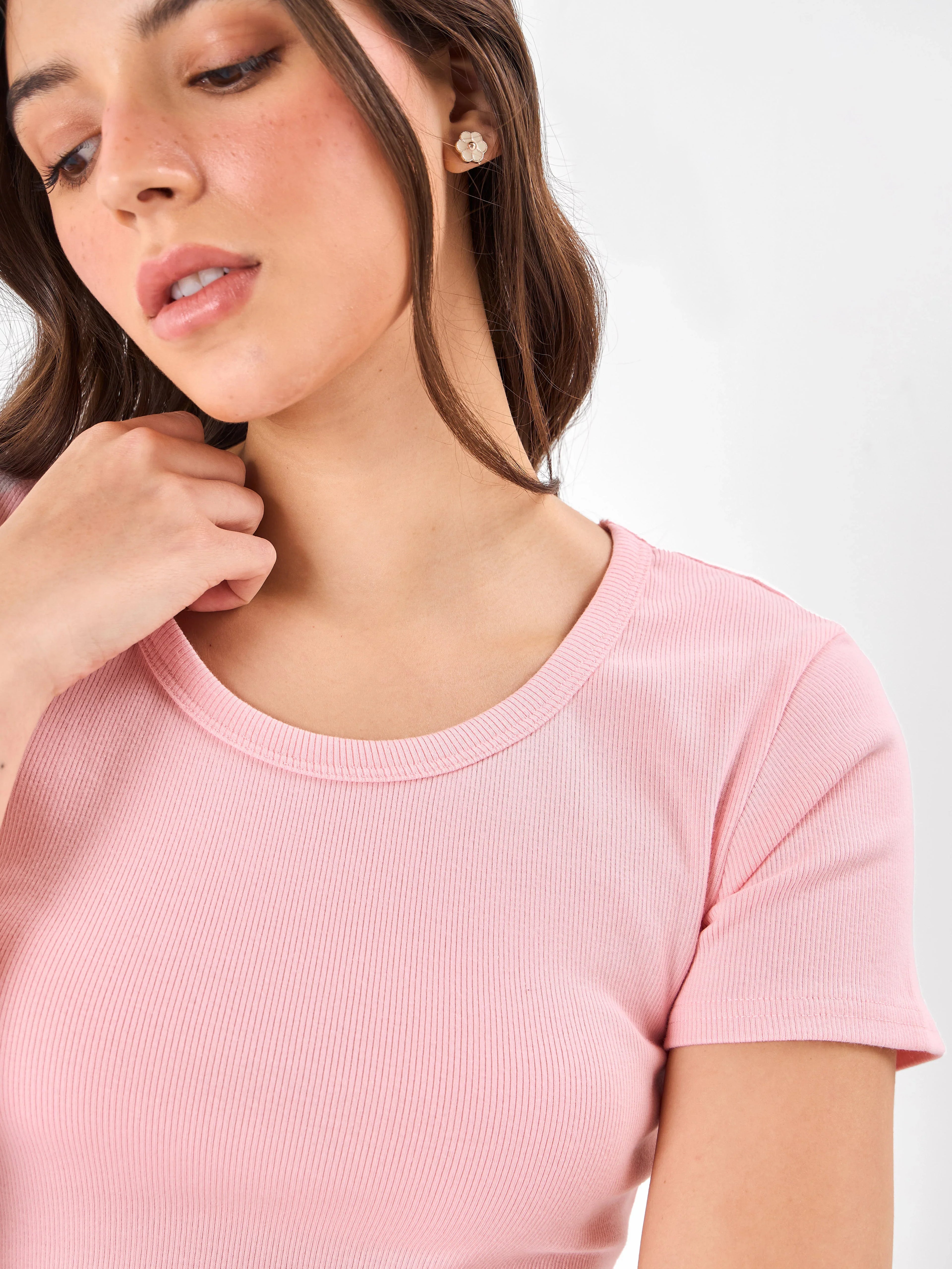 Cotton Round Neck Casual Slay Pink Top