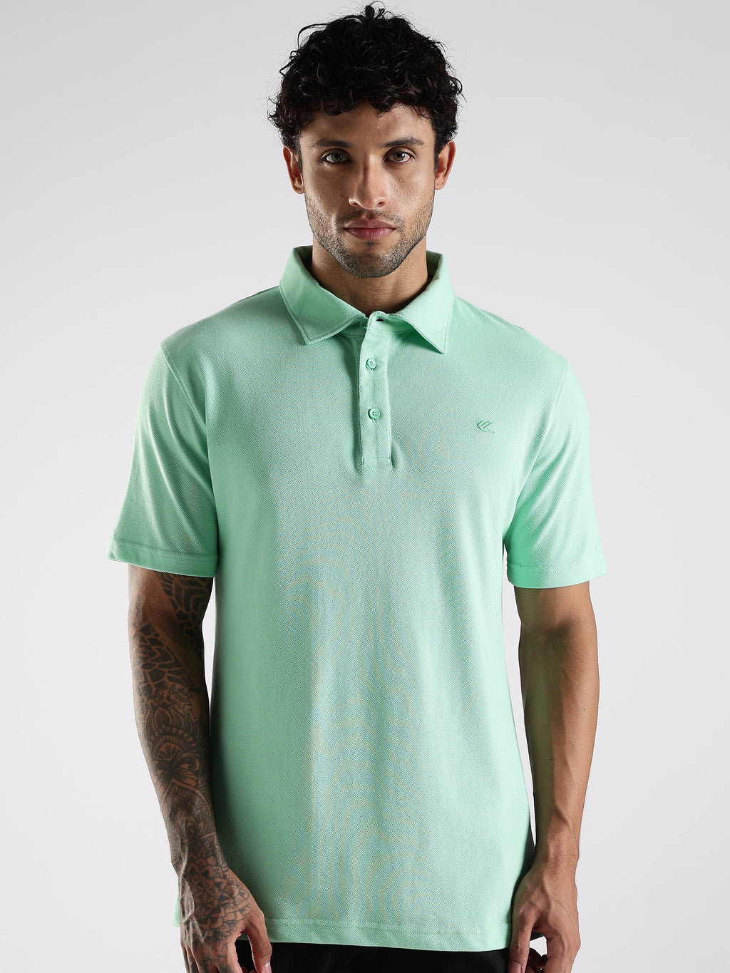 Sea Green Cotton Polo T-Shirt for Men