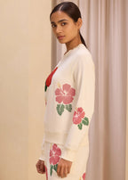 3D Hibiscus Embroidery iCotton Sweatshirt Alonge