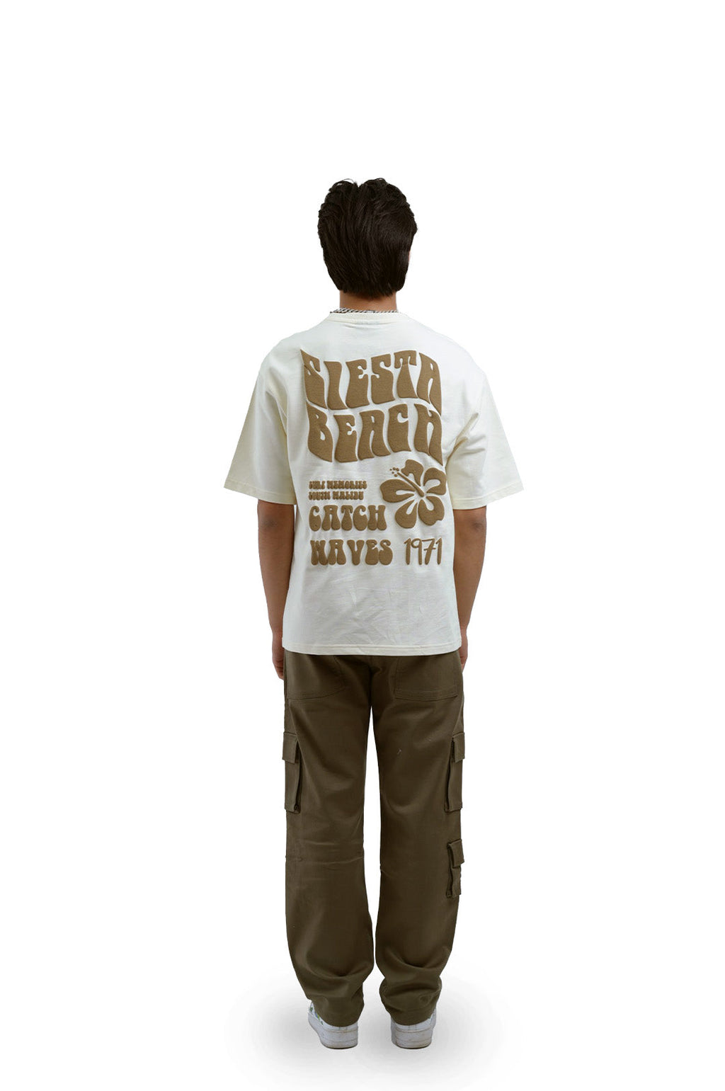 Siesta Beach Printed Oversized Beige T-Shirt Main Character