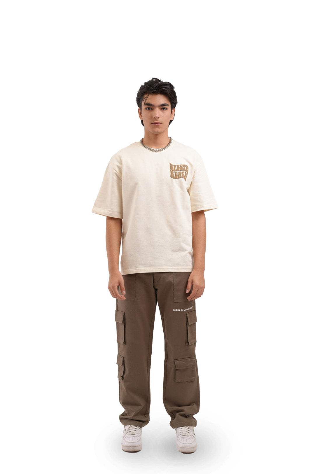 Siesta Beach Printed Oversized Beige T-Shirt