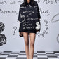 Stylera black scribble print shirt oversized short sleeve tunic with doodle hearts