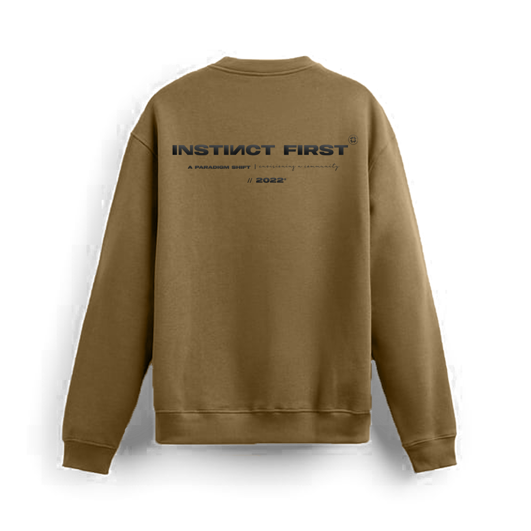 Stylera brown graphic sweatshirt for men crewneck back view with black logo text across upper back