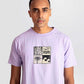 Stylera lavender t-shirt for men featuring a graphic design with sun palm tree and waves