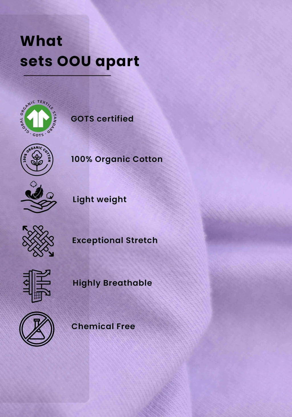 Close-up of lavender t-shirt for men fabric showing soft texture with organic cotton and breathable features