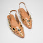 Stylera light gold studded flats heels with slingback strap and pointed toe design