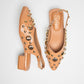 Stylera light gold studded flats heels with block heel and decorative round studs