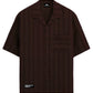 Stylera men's maroon striped shirt short sleeve camp collar with front pocket and vertical stripes