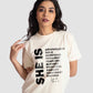 Stylera motivational quote off white t-shirt for women with empowering words design