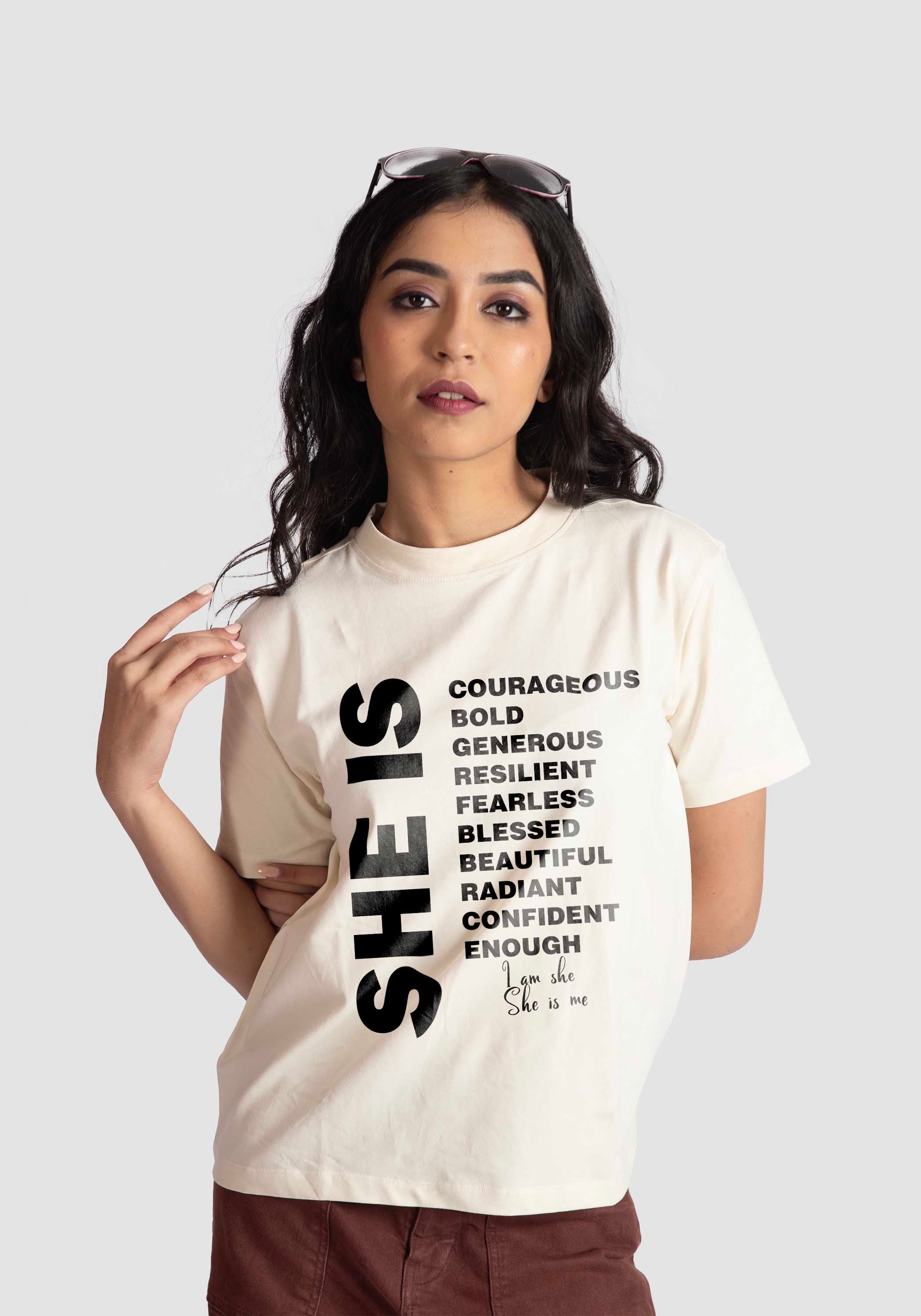 Stylera motivational quote off white t-shirt for women with empowering words design