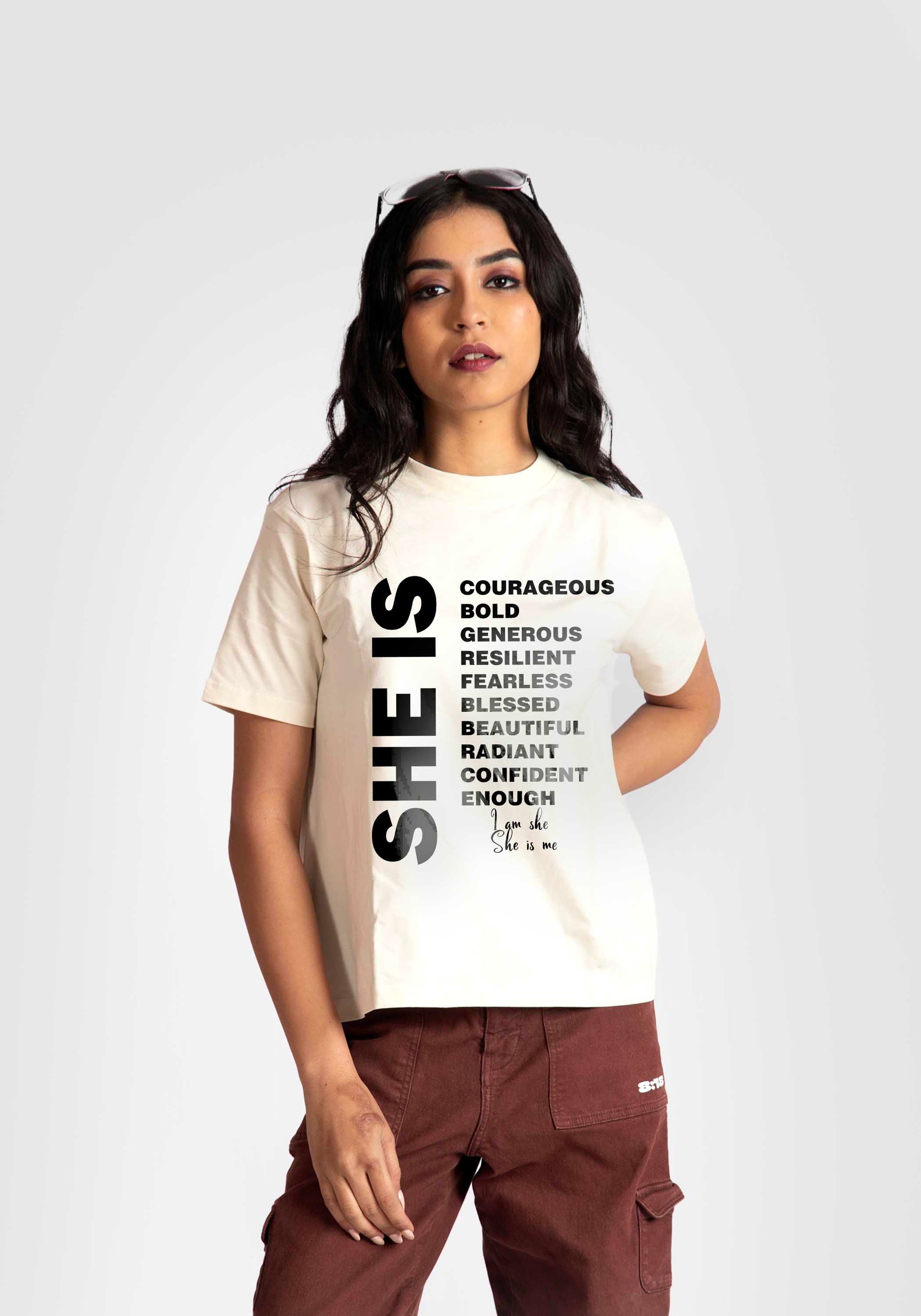 Stylera motivational quote off white t-shirt for women with empowering words graphic