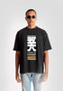 Stylera black oversized fashion t-shirt for men with white graphic print worn with light jeans