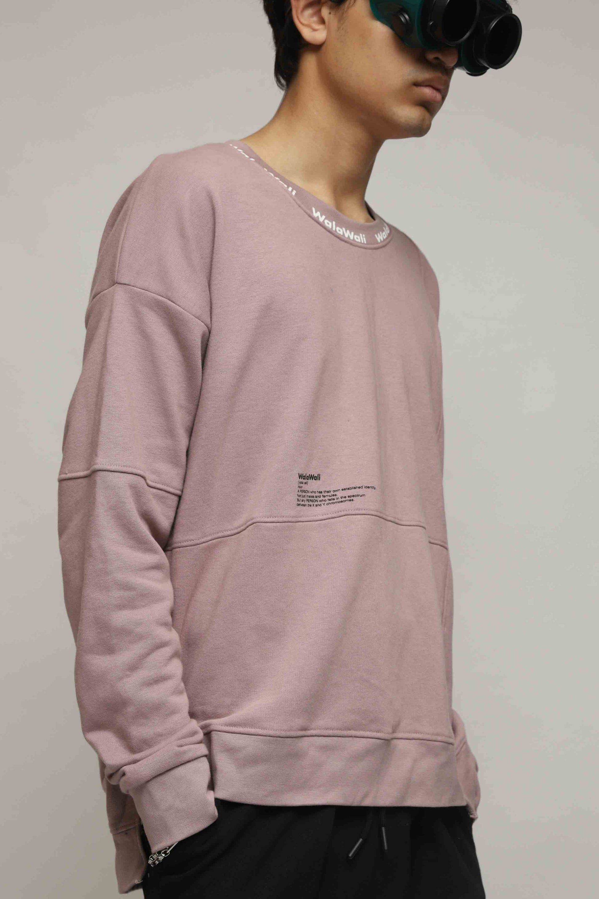 Stylera dusty pink oversized sweatshirt for men with dropped shoulders seam details and crewneck