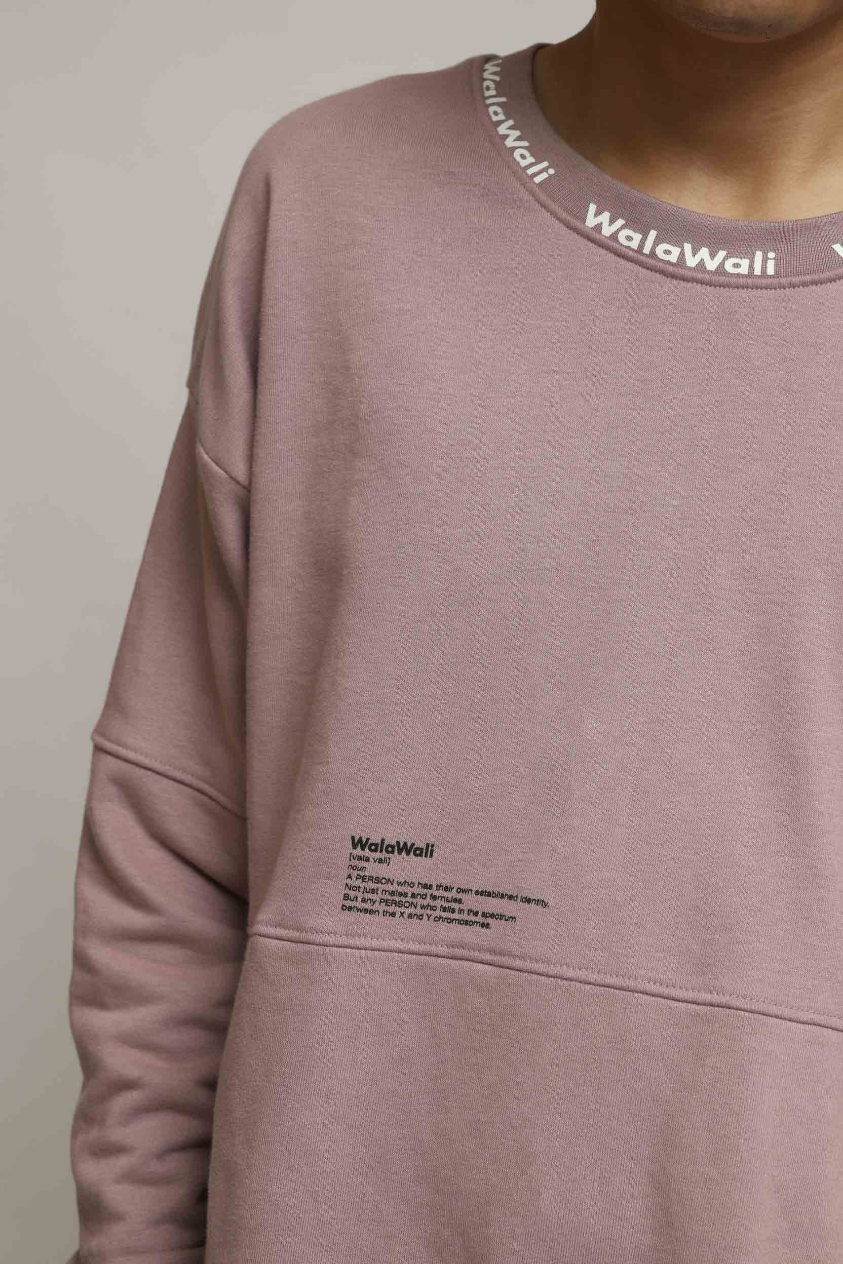 Stylera oversized sweatshirt for men in dusty rose with branded collar and chest print on model