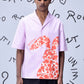 Stylera pink relaxed fit shirt for men with short sleeves and bold red graphic design