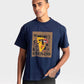 Stylera regular fit art print t-shirt in navy blue with abstract face design and chaos text