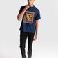 Stylera regular fit art print t-shirt in navy blue with abstract yellow and brown graphic design
