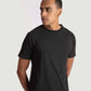 Stylera regular fit black tee for men worn by model with short sleeves and crew neck