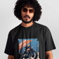 Stylera regular fit graphic motorcycle tee in black with vintage motorcycle print worn by male model