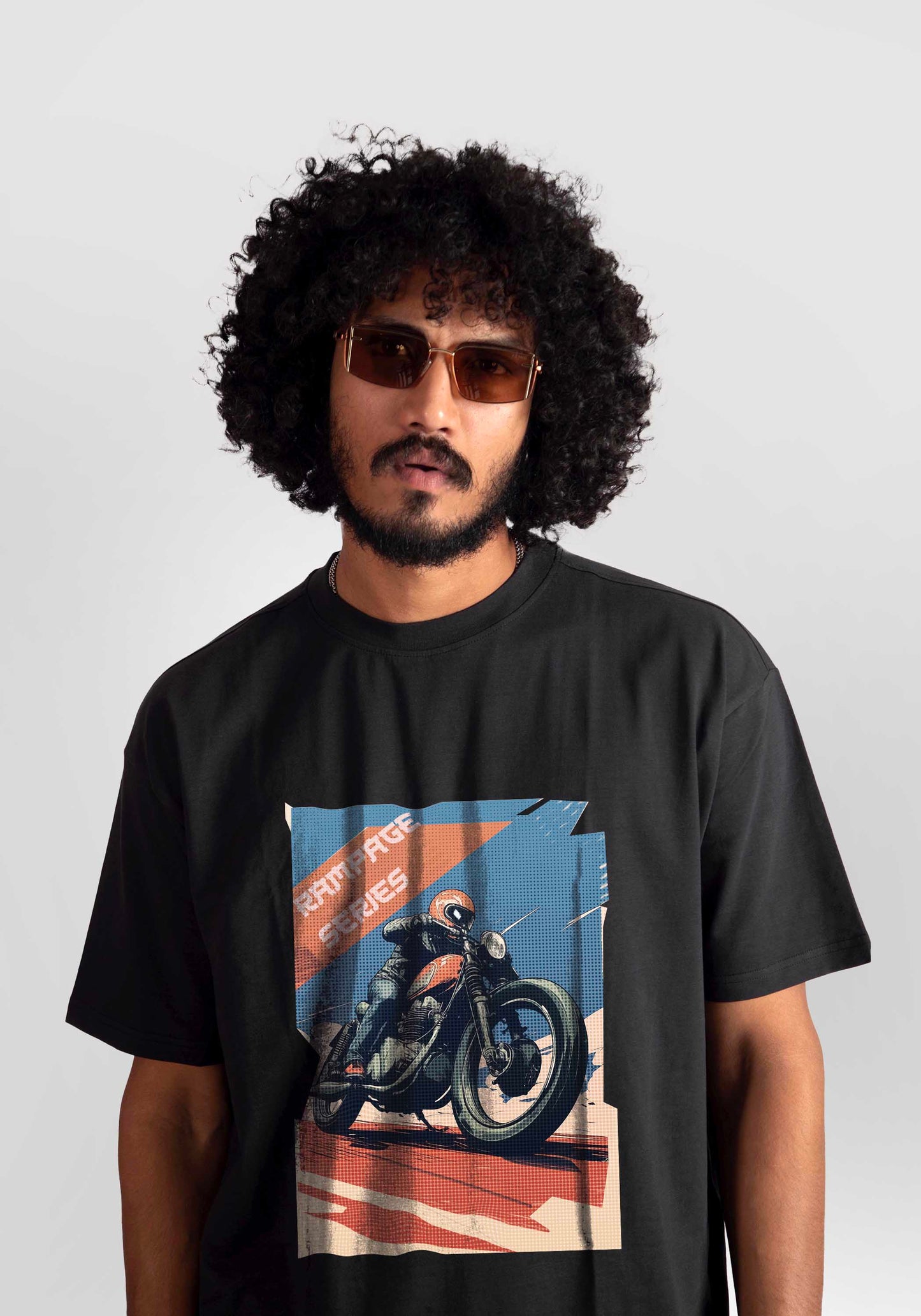 Stylera regular fit graphic motorcycle tee in black with vintage motorcycle print worn by male model