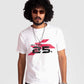 Stylera regular fit white tee with graphic print worn by man with sunglasses and accessories