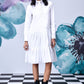Stylera relaxed fit white dress for women with long sleeves, tiered skirt, and collar