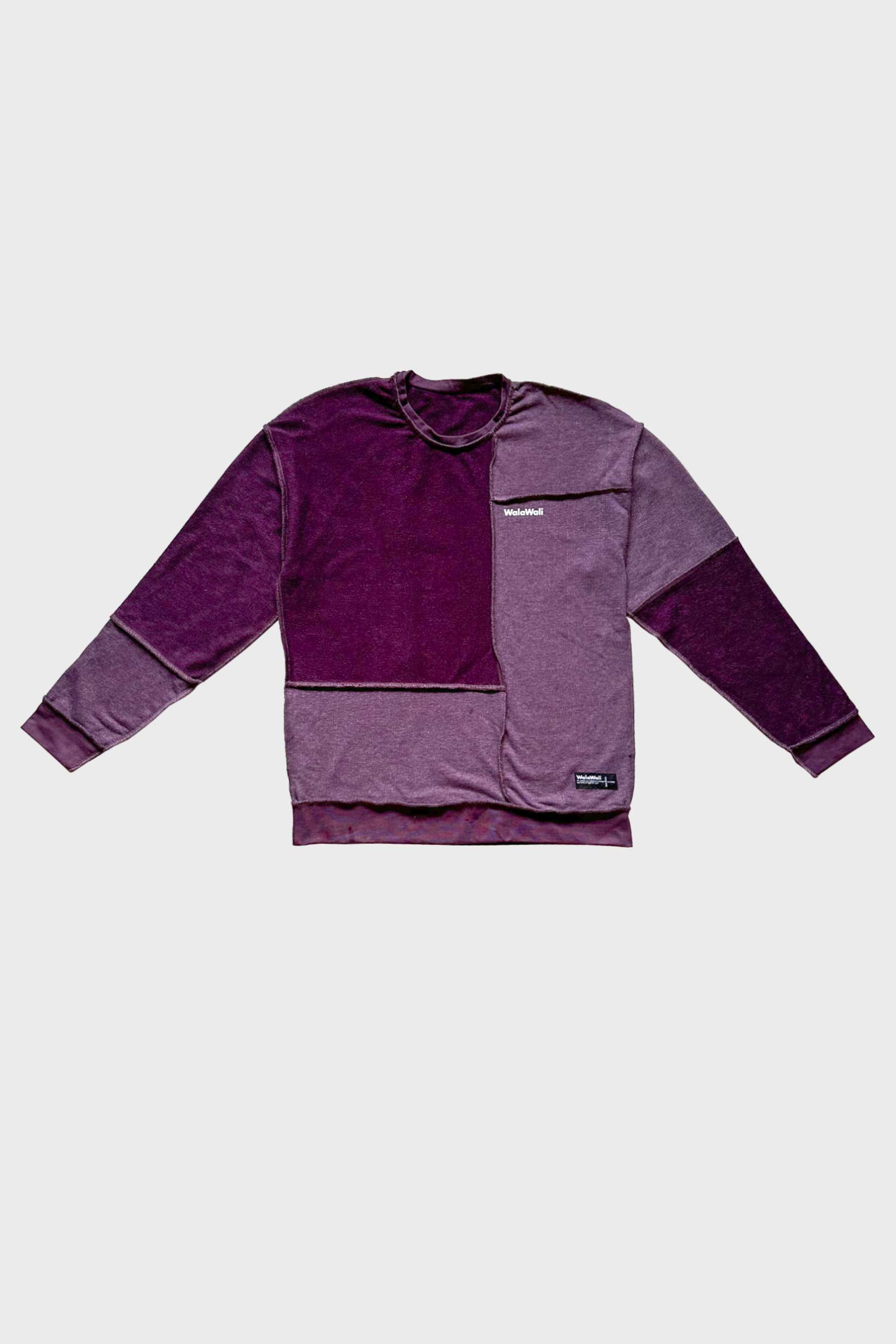 Stylera reversible oversized sweatshirt in two tone purple patchwork crewneck long sleeve casual fit