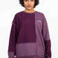 Stylera reversible oversized sweatshirt patchwork purple crewneck on model with relaxed drop shoulder fit