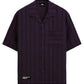 Stylera short sleeve button down statement striped shirt purple with camp collar and chest pocket