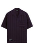 Stylera short sleeve button down statement striped shirt purple with camp collar and chest pocket