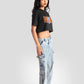 Stylera trendy black oversized crop fit t-shirt worn with light blue cargo jeans